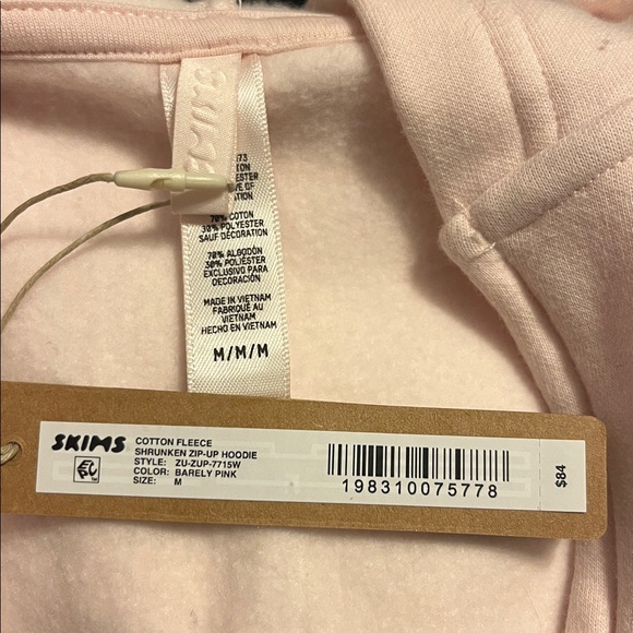 NWT Skims Shrunken Full Zip Up Hoodie Sweatshirt new barely pink - Picture 8 of 8